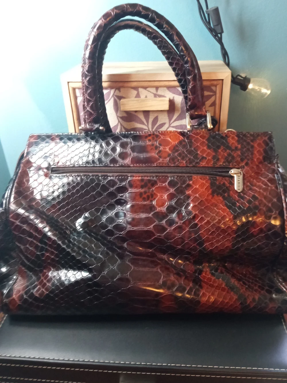 Danier Brown and Black Faux Snakeskin Satchel - Picture 3 of 7